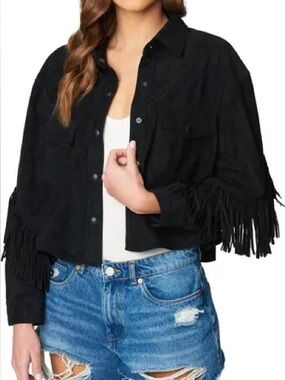 Blank NYC Black Suede Fringe Jacket (faux suede) size m